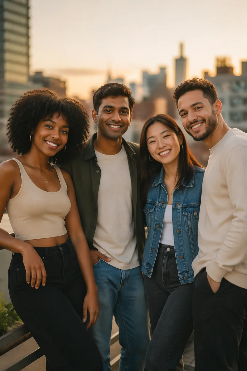 Diverse Young Friends on Urban Rooftop