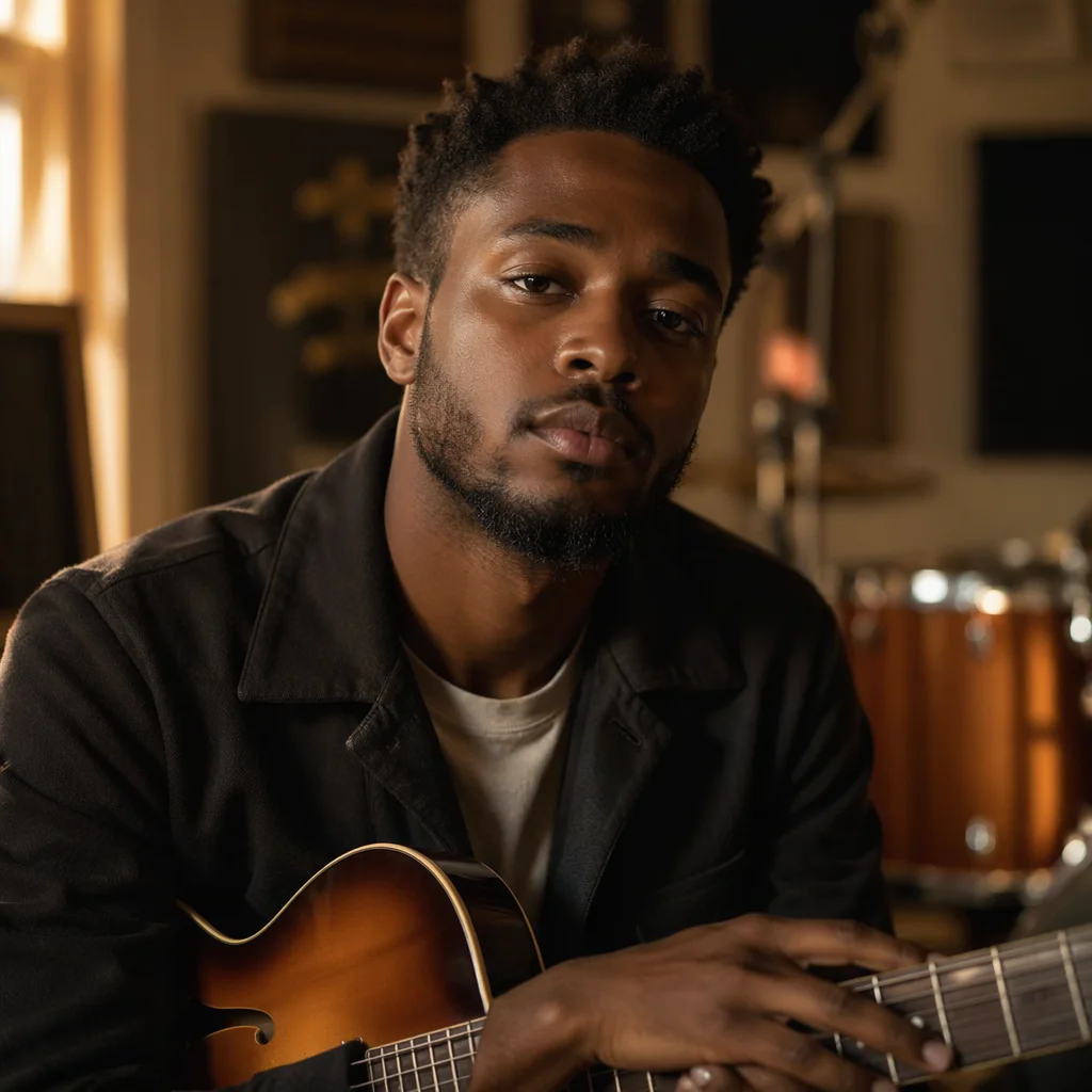 Young Musician Portrait in Warm Studio