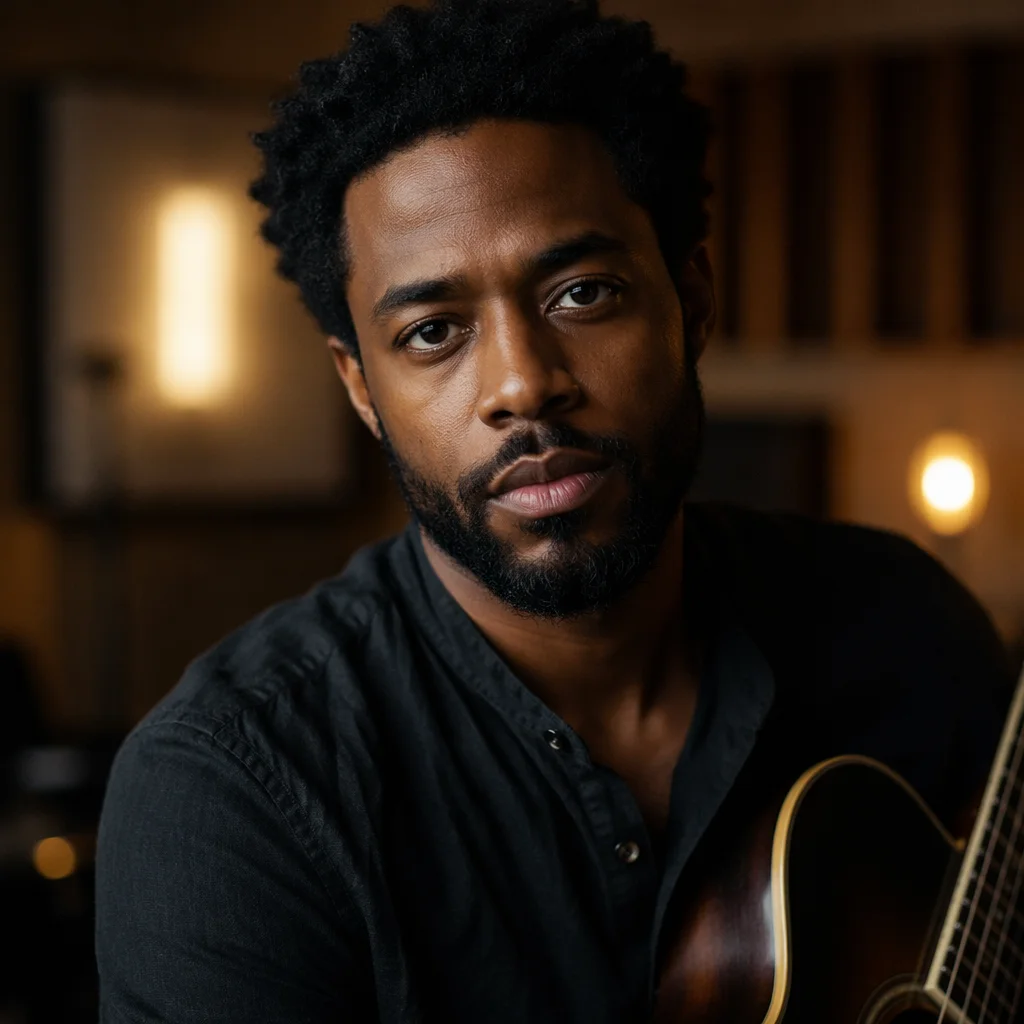 Young Musician Headshot in Moody Studio