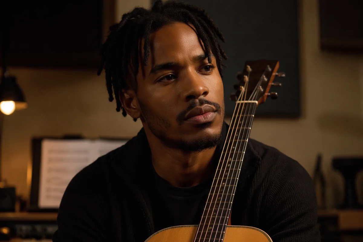 Thoughtful Young Musician in Recording Studio