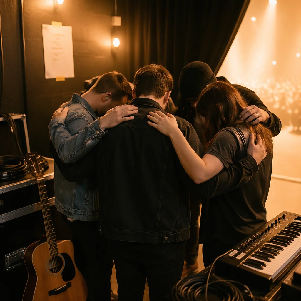 Backstage Musicians in Quiet Prayer Circle