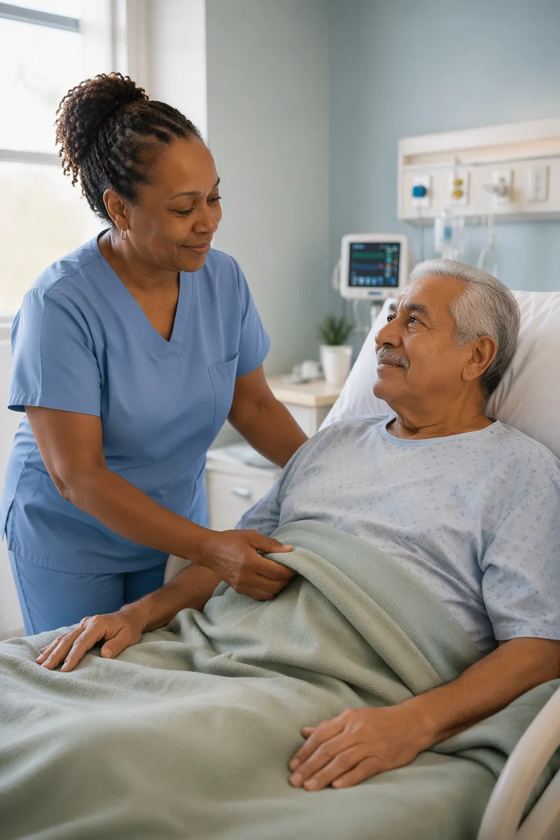 Nurse Comforting Elderly Patient in Hospital