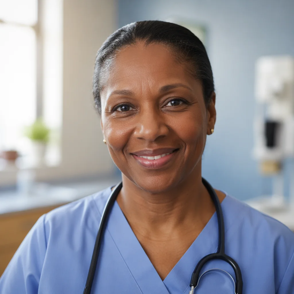Warm Smiling Nurse Headshot in Clinic