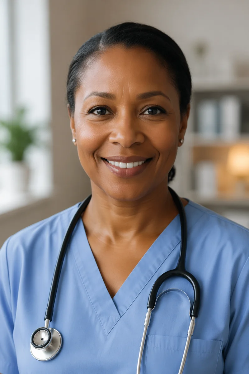 Smiling Nurse Portrait in Modern Clinic