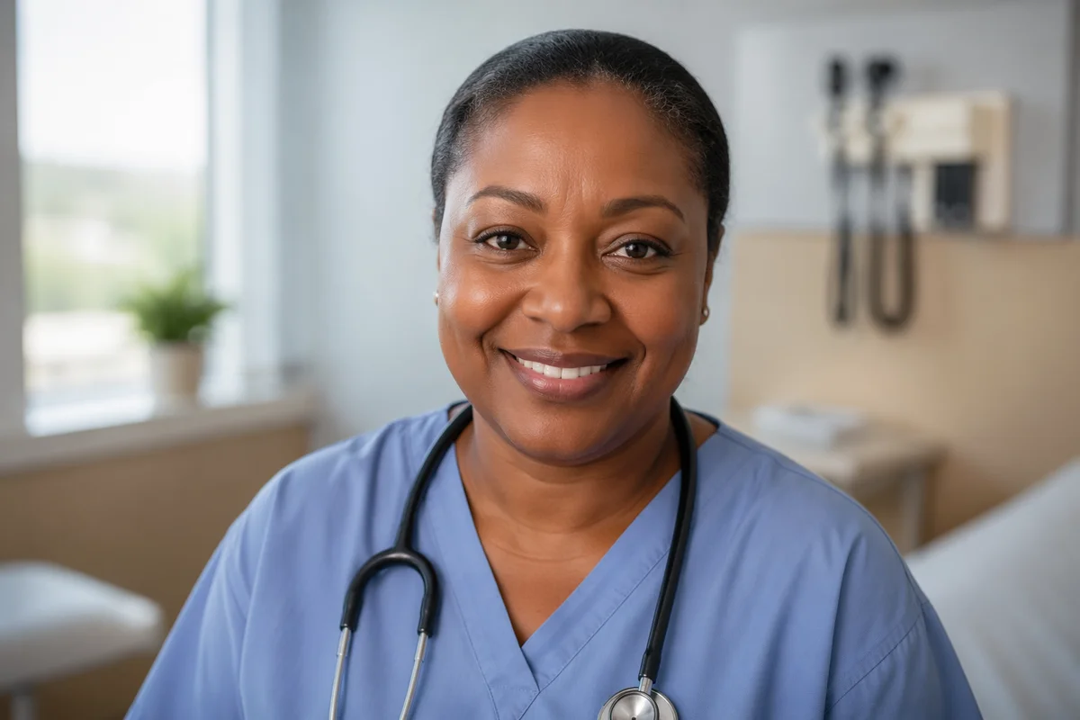 Smiling Nurse Portrait in Modern Clinic