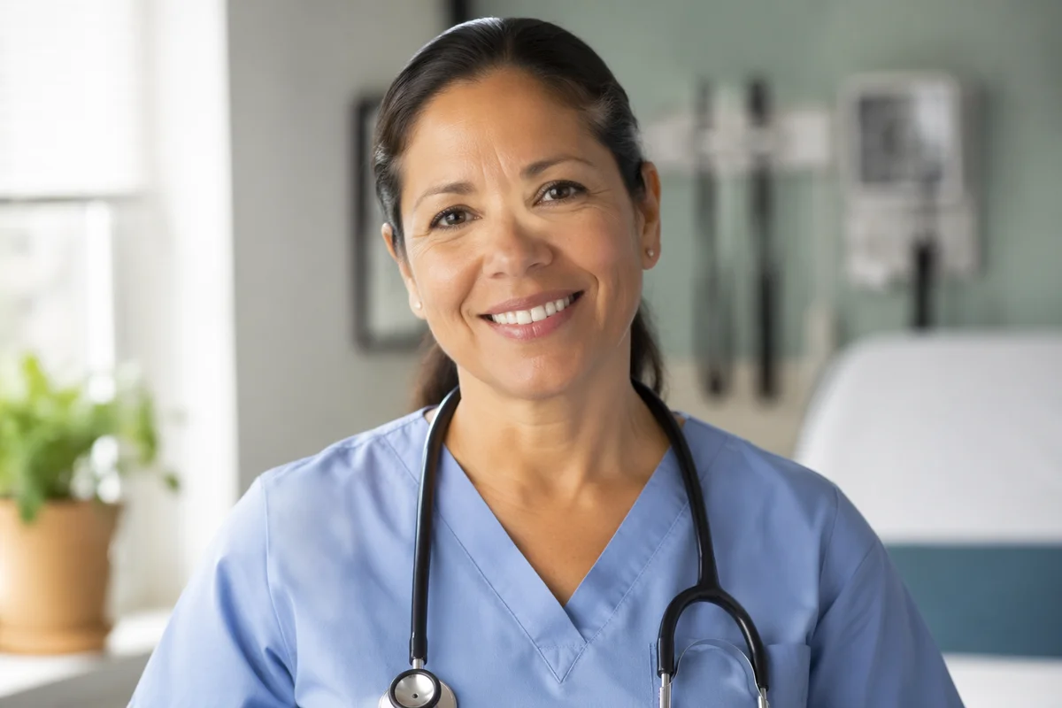 Warm Smiling Nurse in Modern Clinic