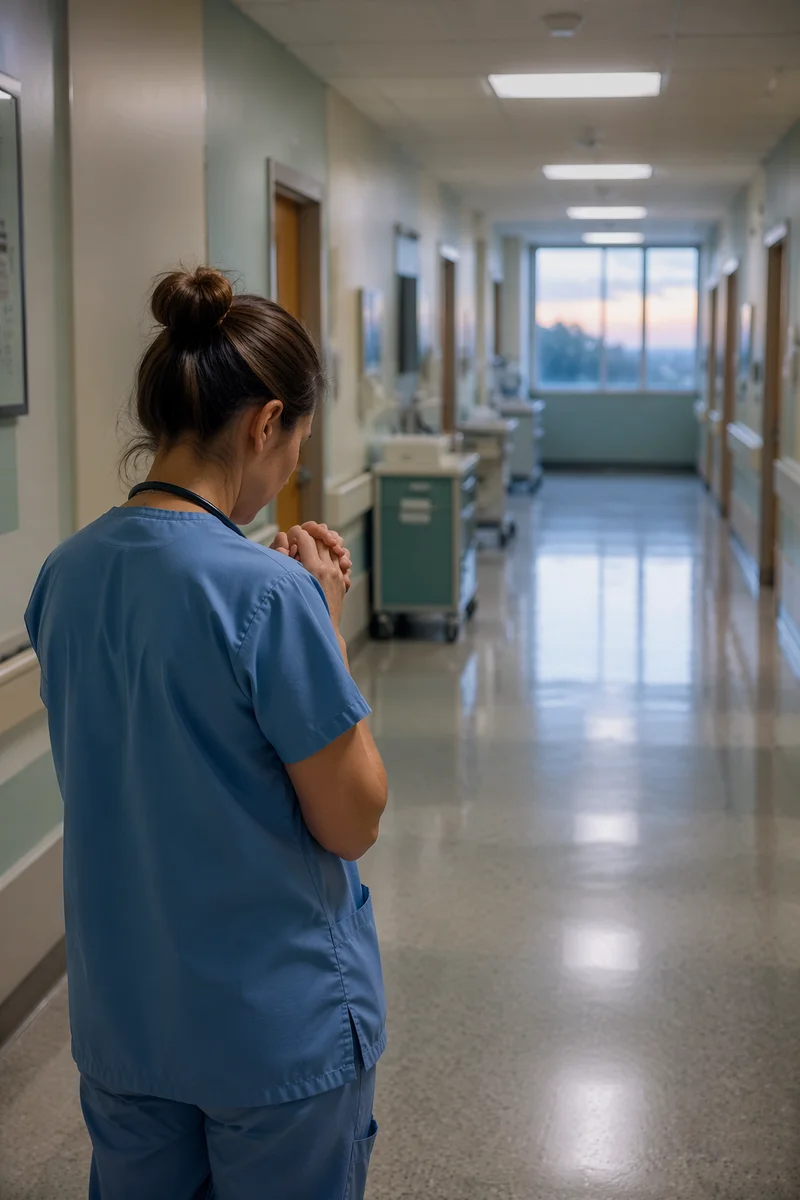 Nurse Praying Before Early Hospital Shift
