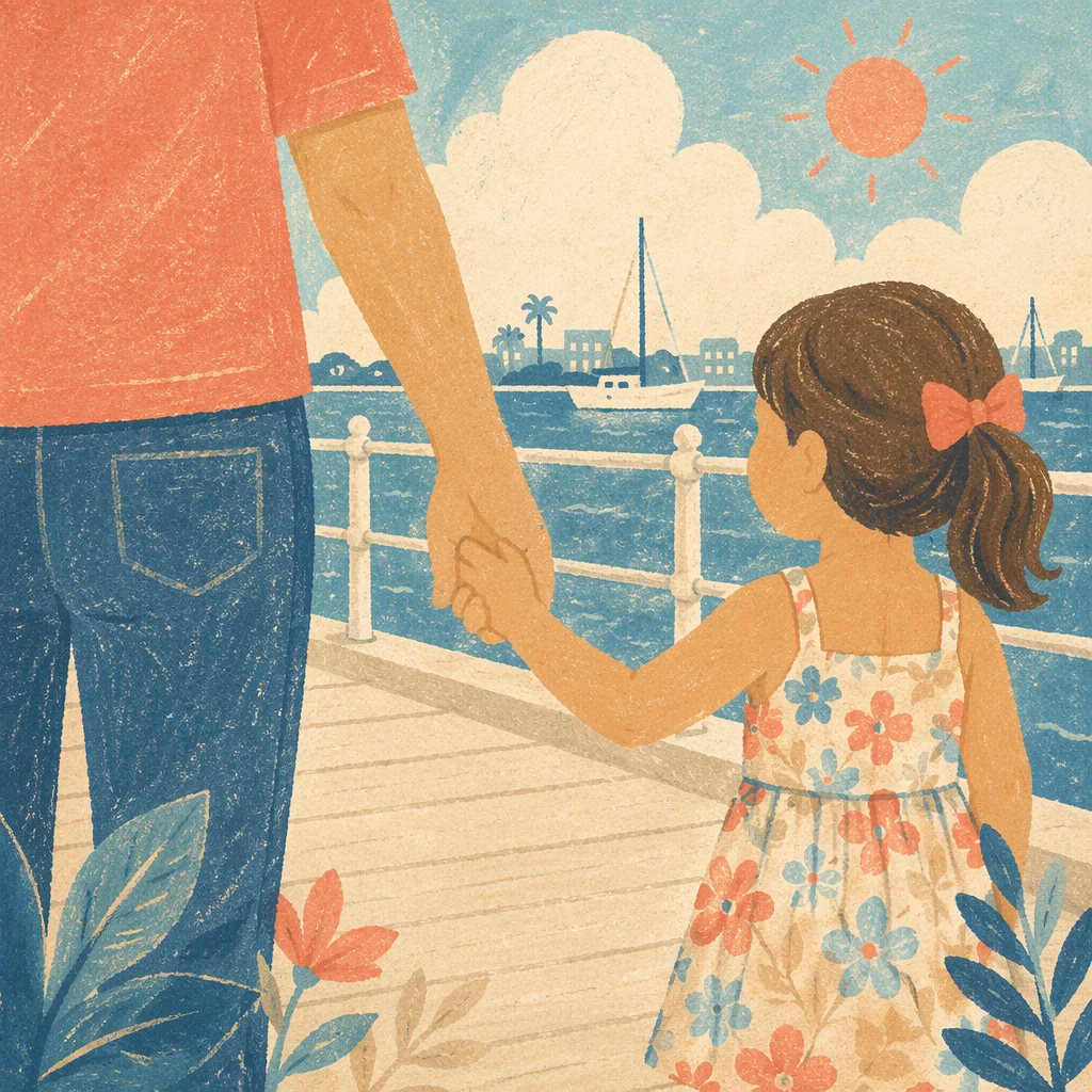 Parent and Child Holding Hands Waterfront