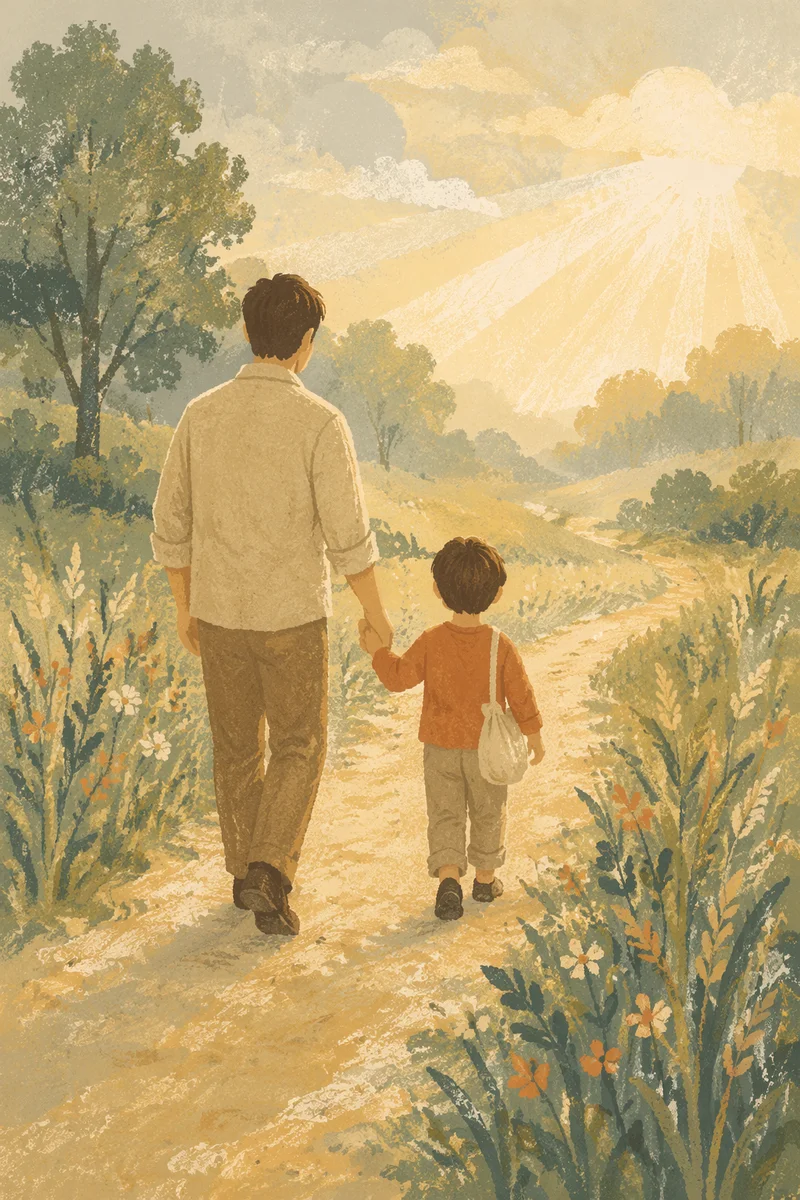 Parent and Child on Peaceful Countryside Path