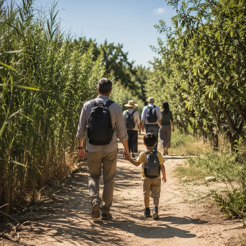 Parent and Child Walking Sunlit Faith Path