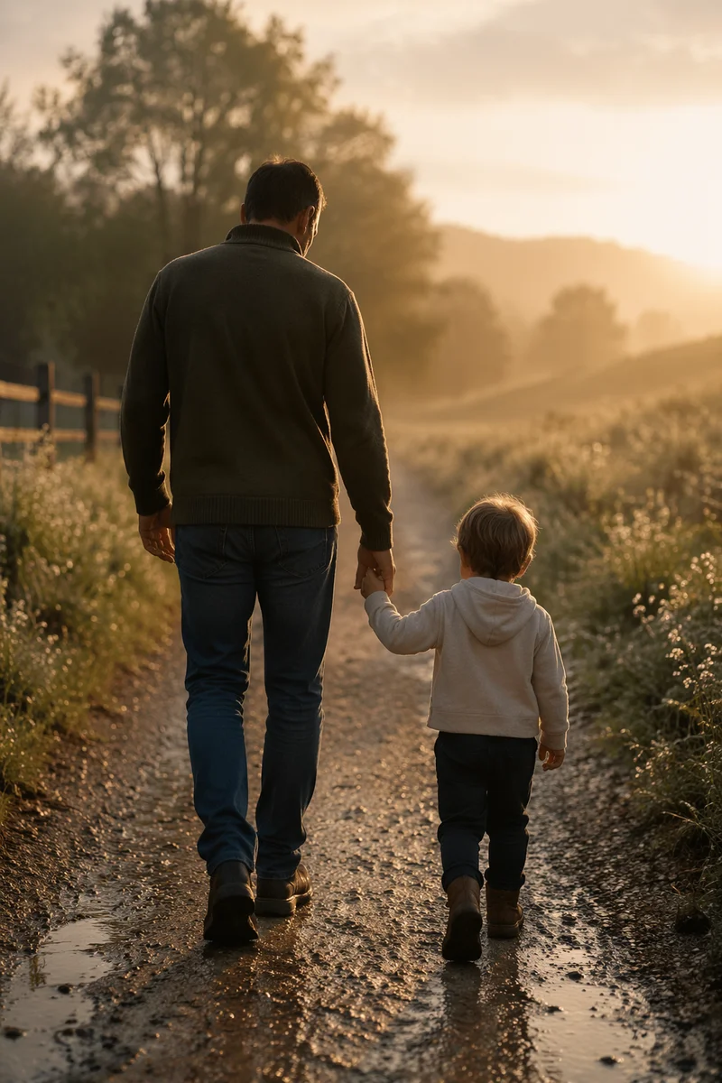 Parent and Child Walking Countryside Path