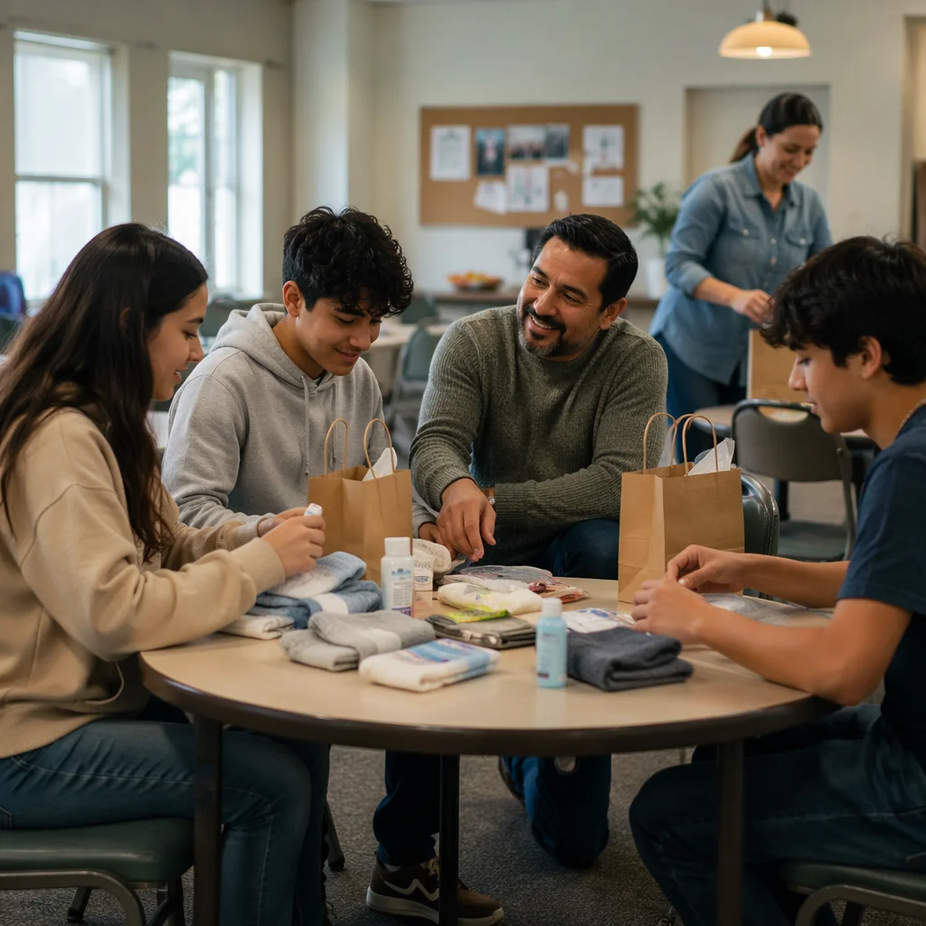 Parents and Teenagers Packing Care Packages