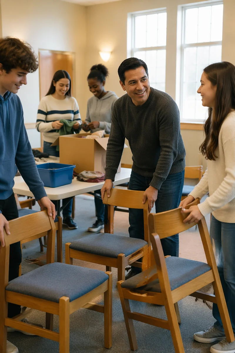 Parent Helping Teens in Community Room