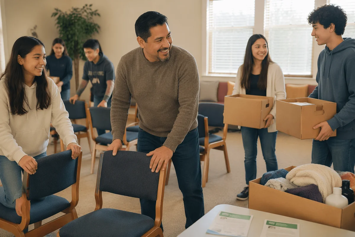 Parent Helping Teen Group in Community Room
