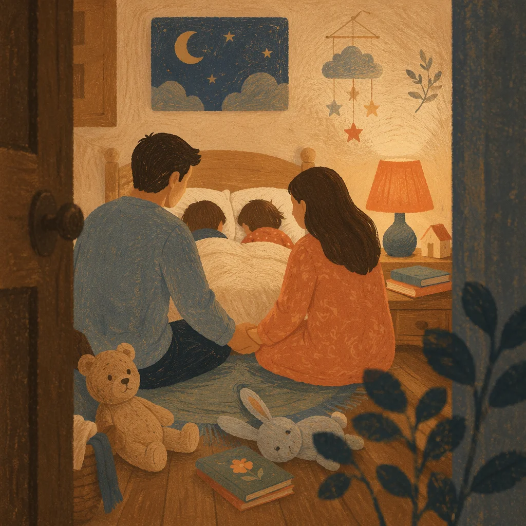 Parents Praying Over Children at Bedtime