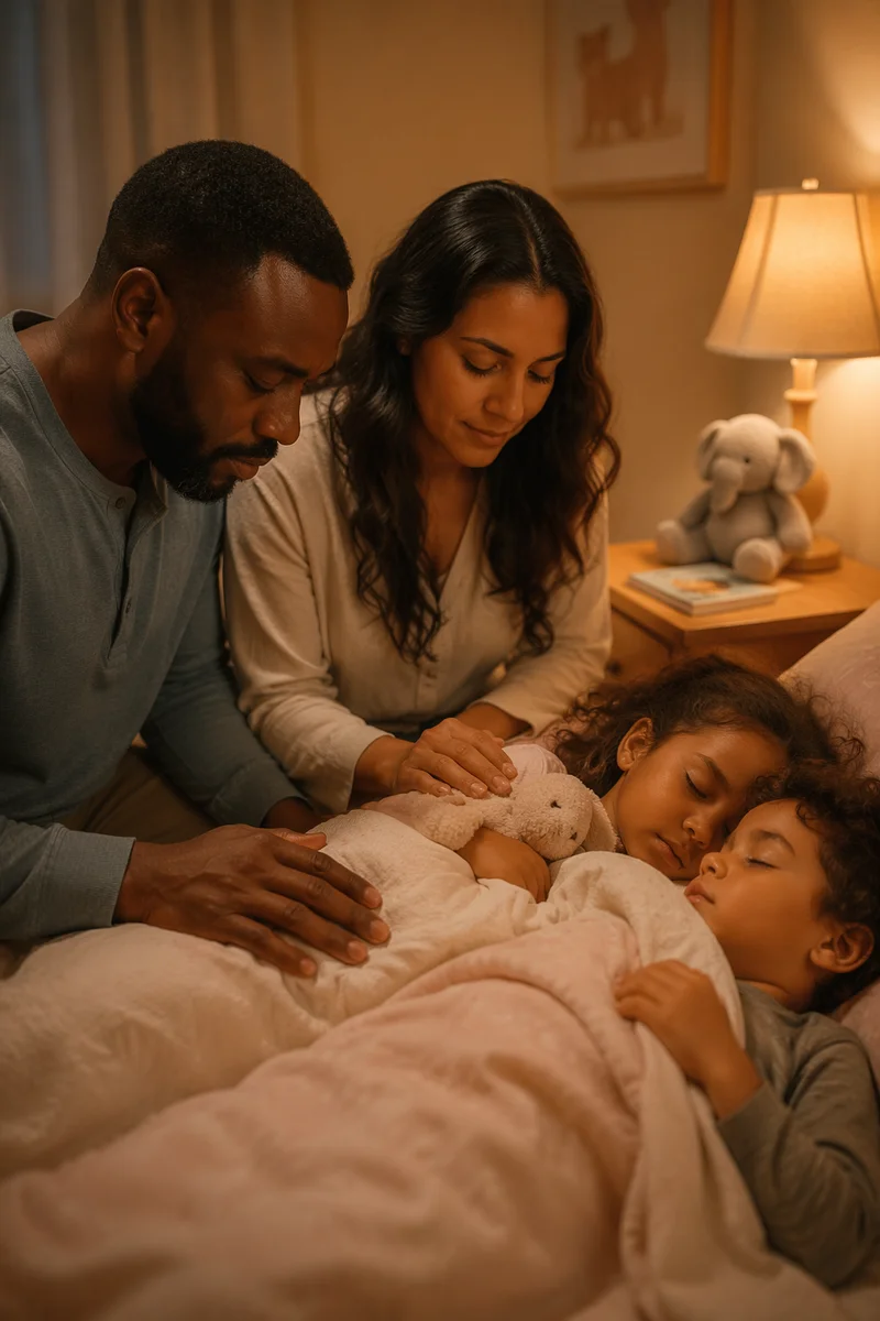 Parents Praying Beside Childs Bed