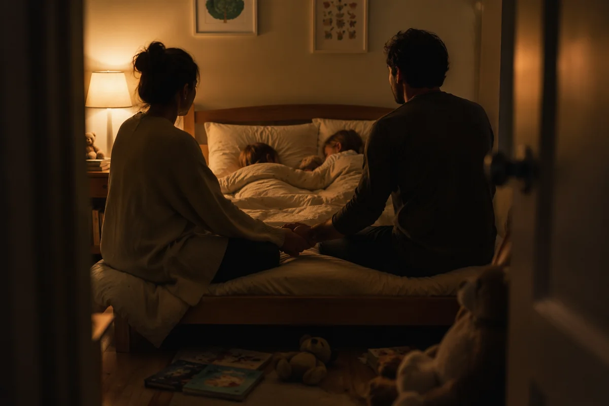 Parents Praying Over Children at Bedtime