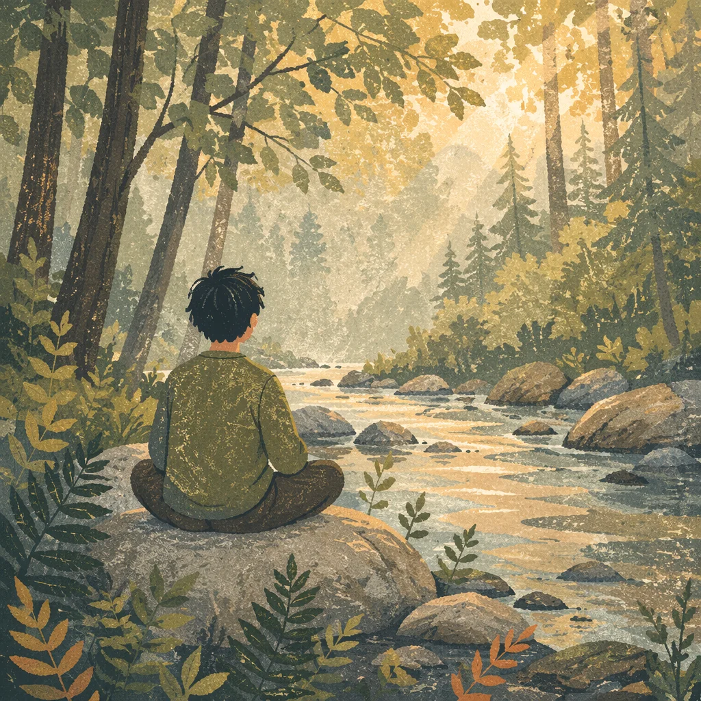 Peaceful Meditation by Forest Stream