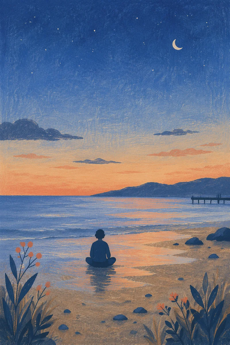 Peaceful Meditation on Twilight Shoreline