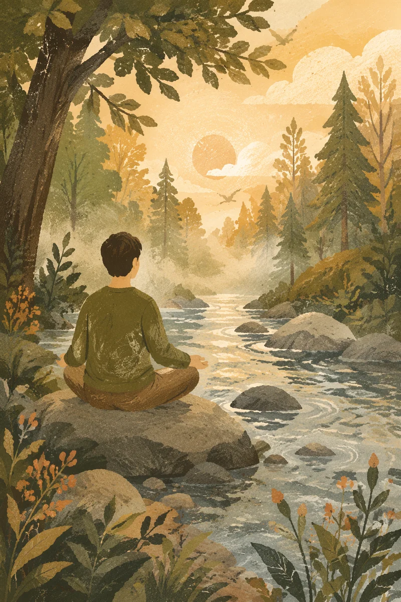 Peaceful Meditation Beside a Forest Stream