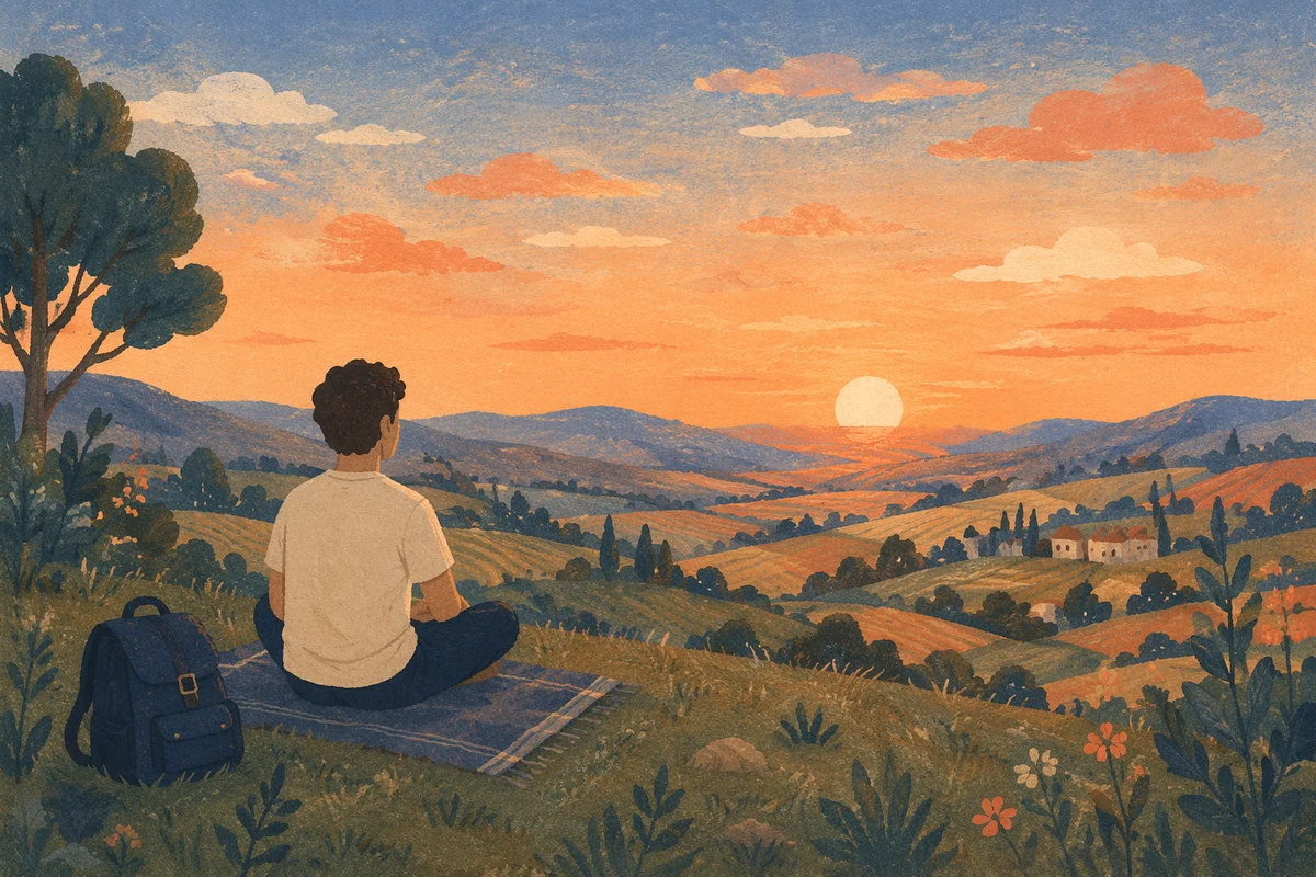 Peaceful Hillside Meditation at Sunset