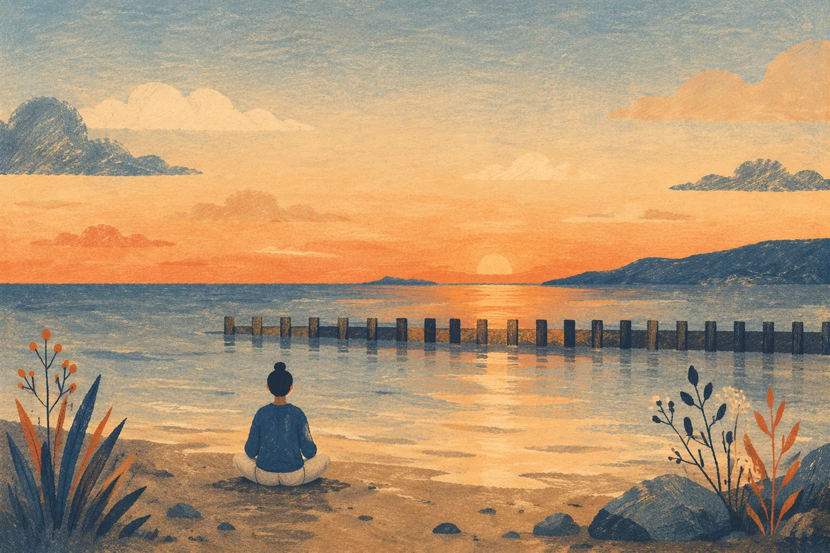 Peaceful Beach Meditation at Golden Twilight