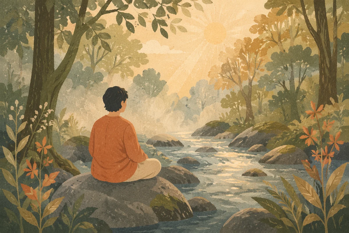 Peaceful Meditation by Forest Stream