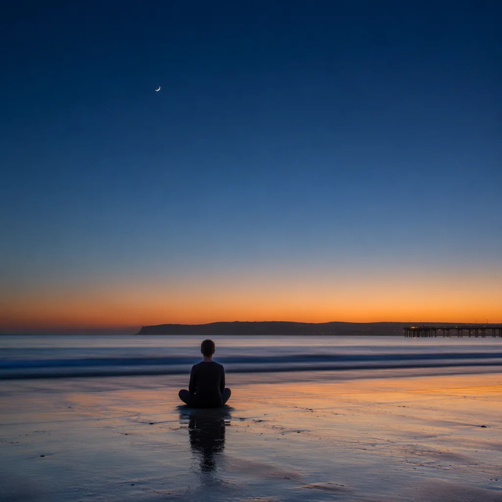 Peaceful Meditation on Twilight Shoreline