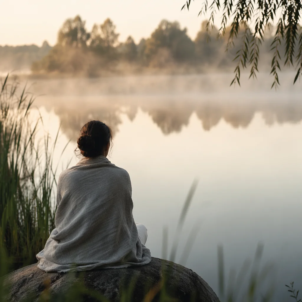 Peaceful Dawn Meditation by Misty River