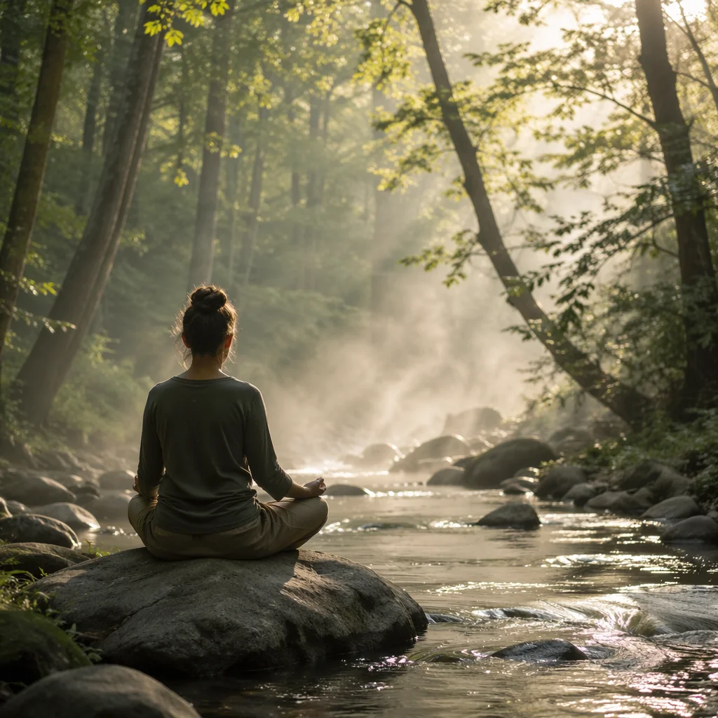 Peaceful Meditation by a Forest Stream