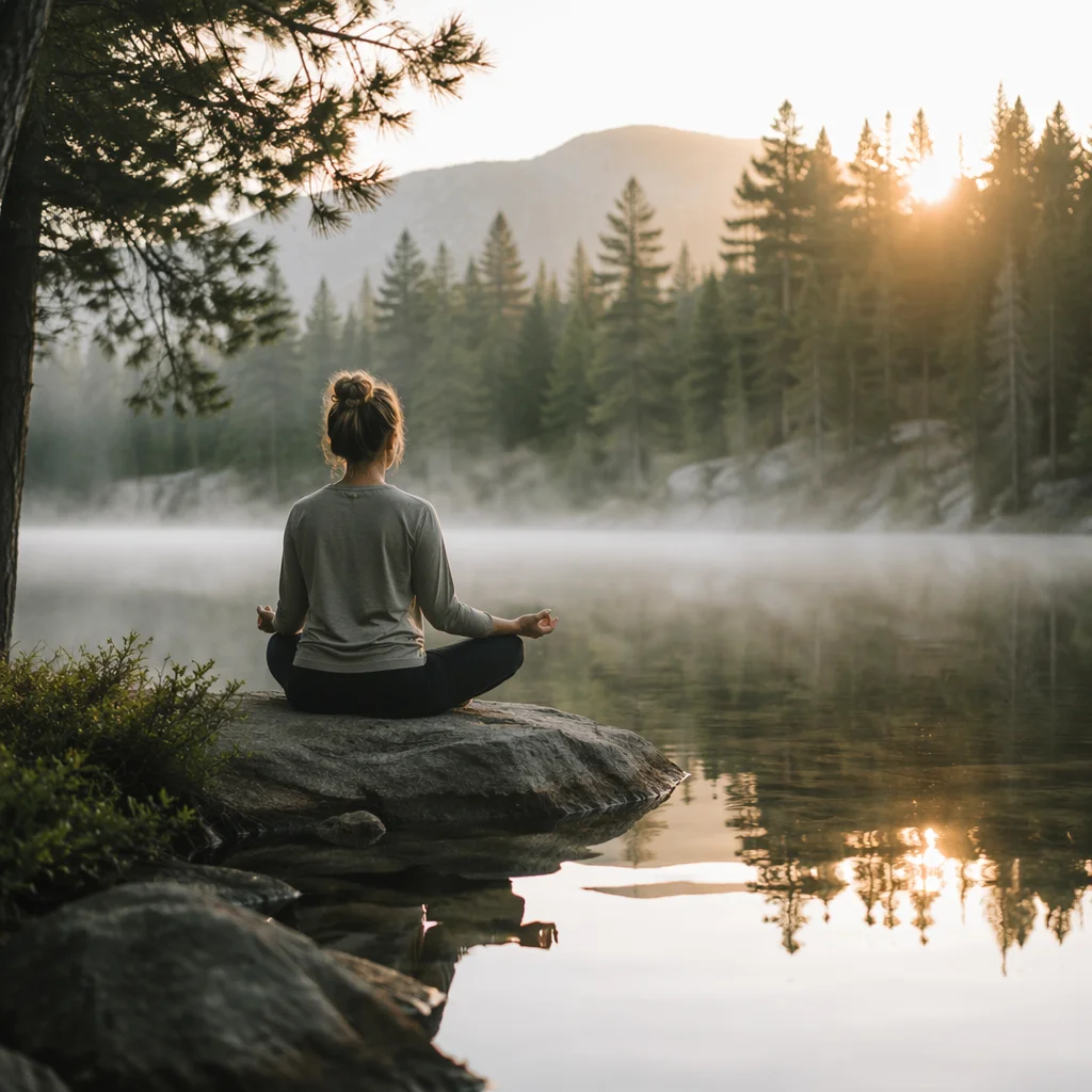 Peaceful Meditation by Misty Forest Lake