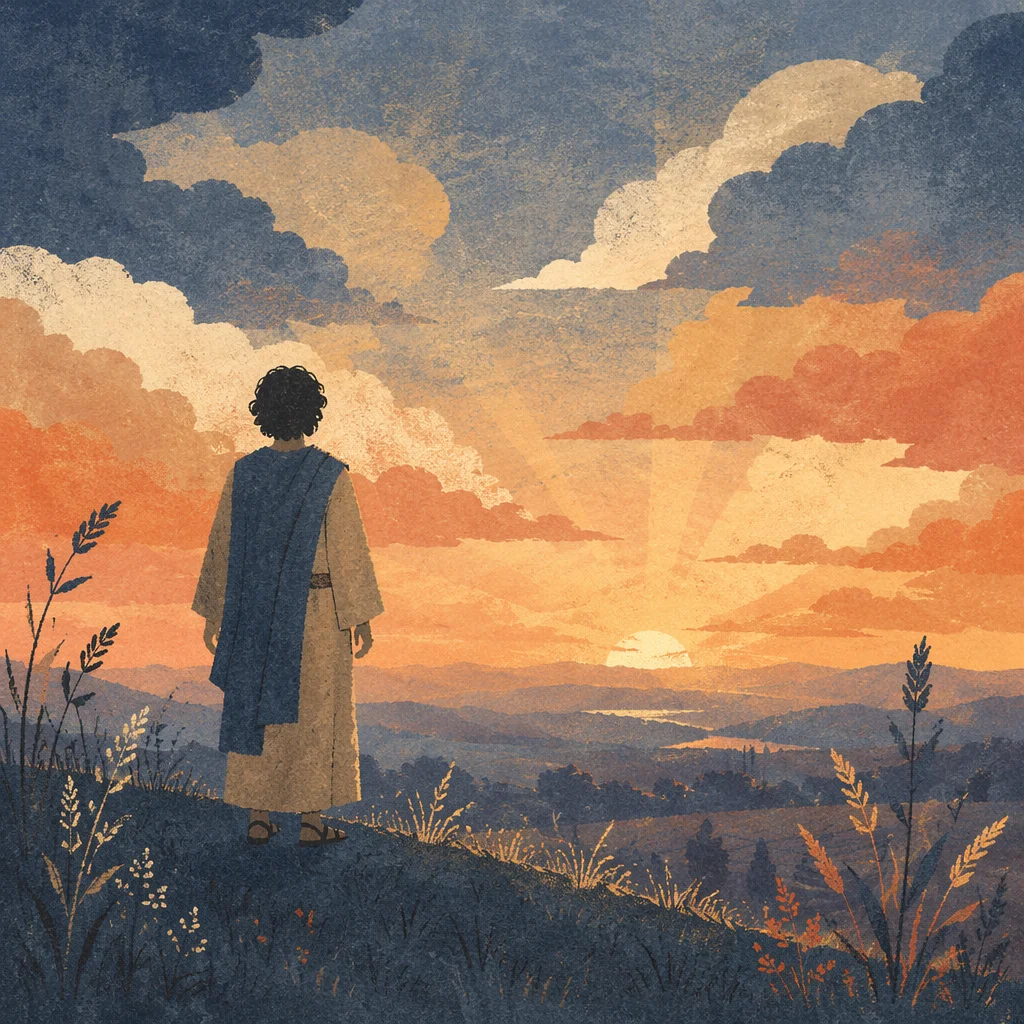 Lone Figure in Prayerful Sunset Reflection