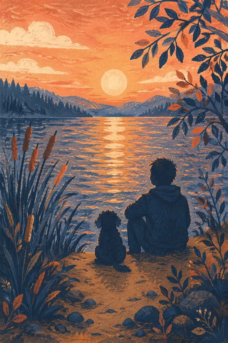 Contemplative Lakeside Silhouette at Dramatic Sunset
