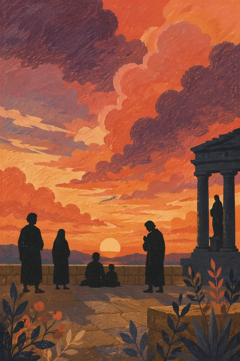 Silhouettes in Prayer at Dramatic Sunset