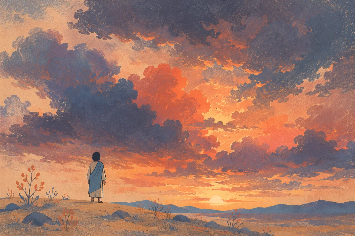 Contemplative Silhouette Beneath Dramatic Sunset Sky