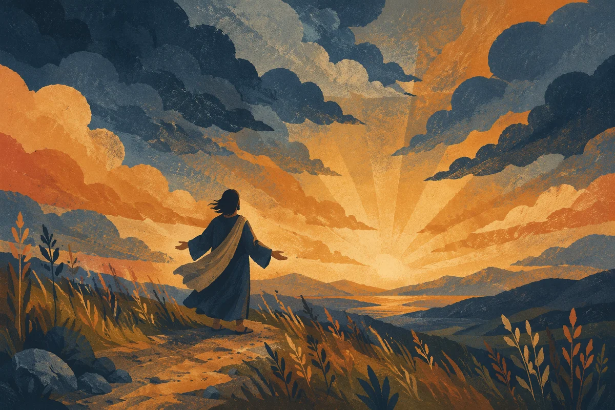Prayerful Silhouette at Dramatic Golden Sunset