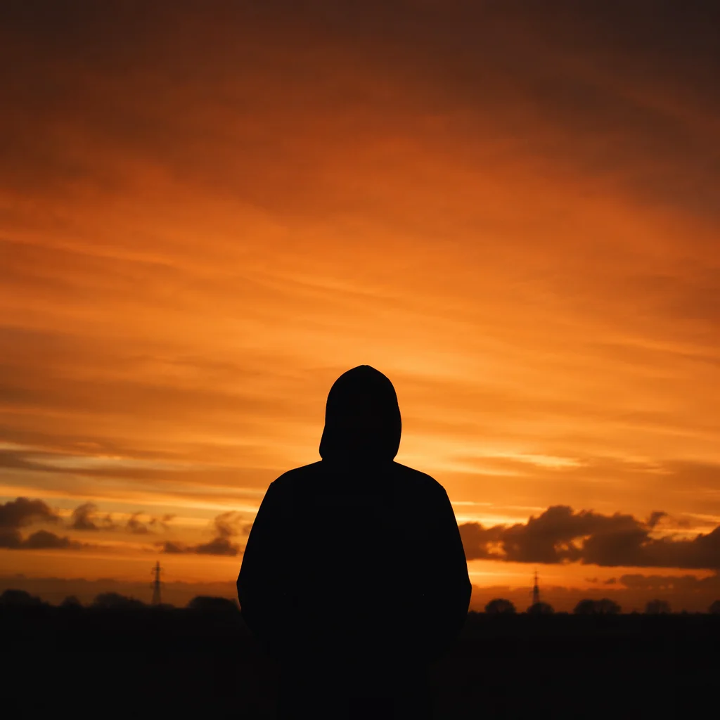 Dramatic Person Silhouette at Orange Sunset