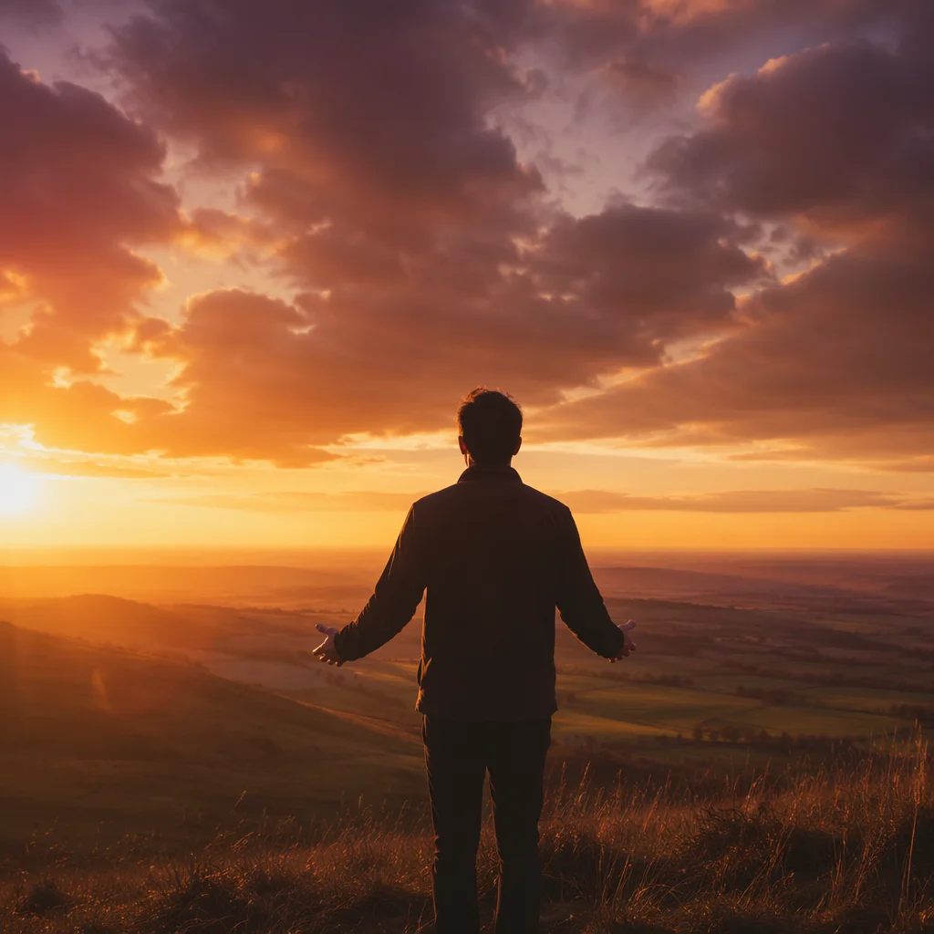Prayerful Silhouette on Sunset Ridge