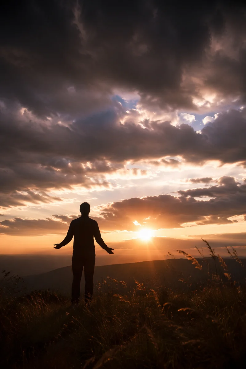 Prayerful Silhouette on Sunset Ridge