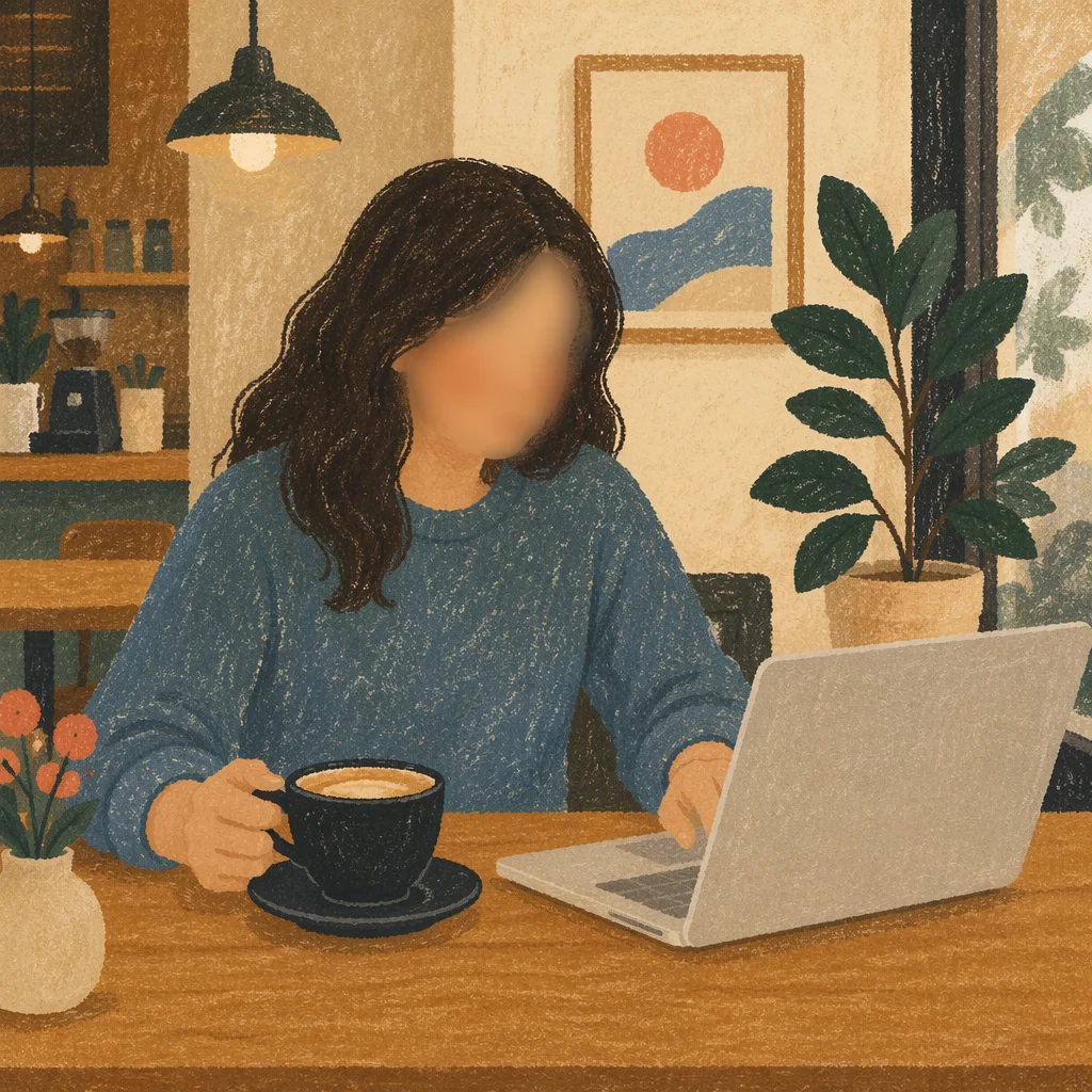 Focused Person Working in Cozy Cafe
