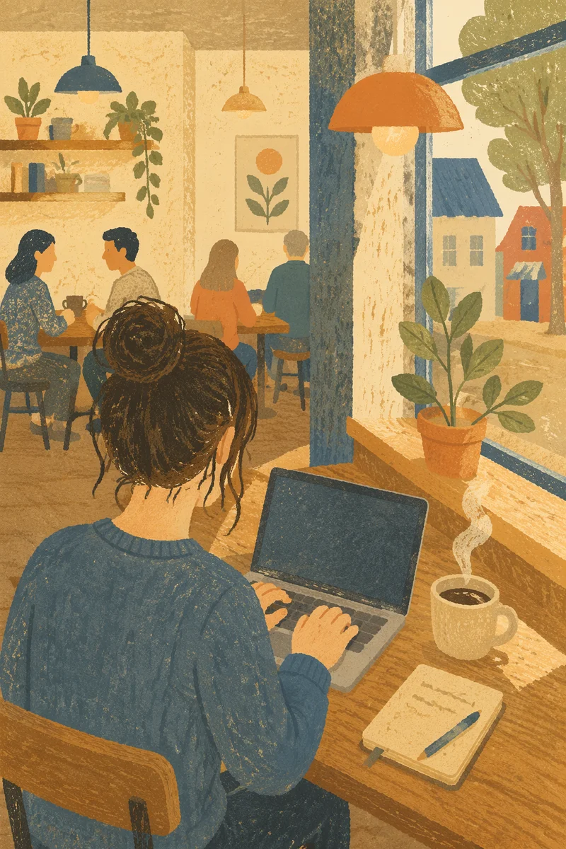 Focused Remote Worker in Cozy Cafe