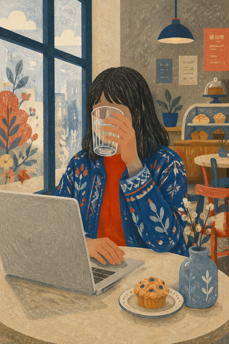 Focused Laptop Work in Cozy Cafe