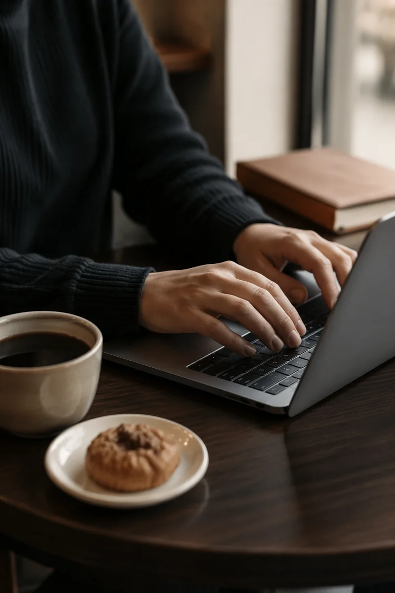 Focused Cafe Work With Coffee