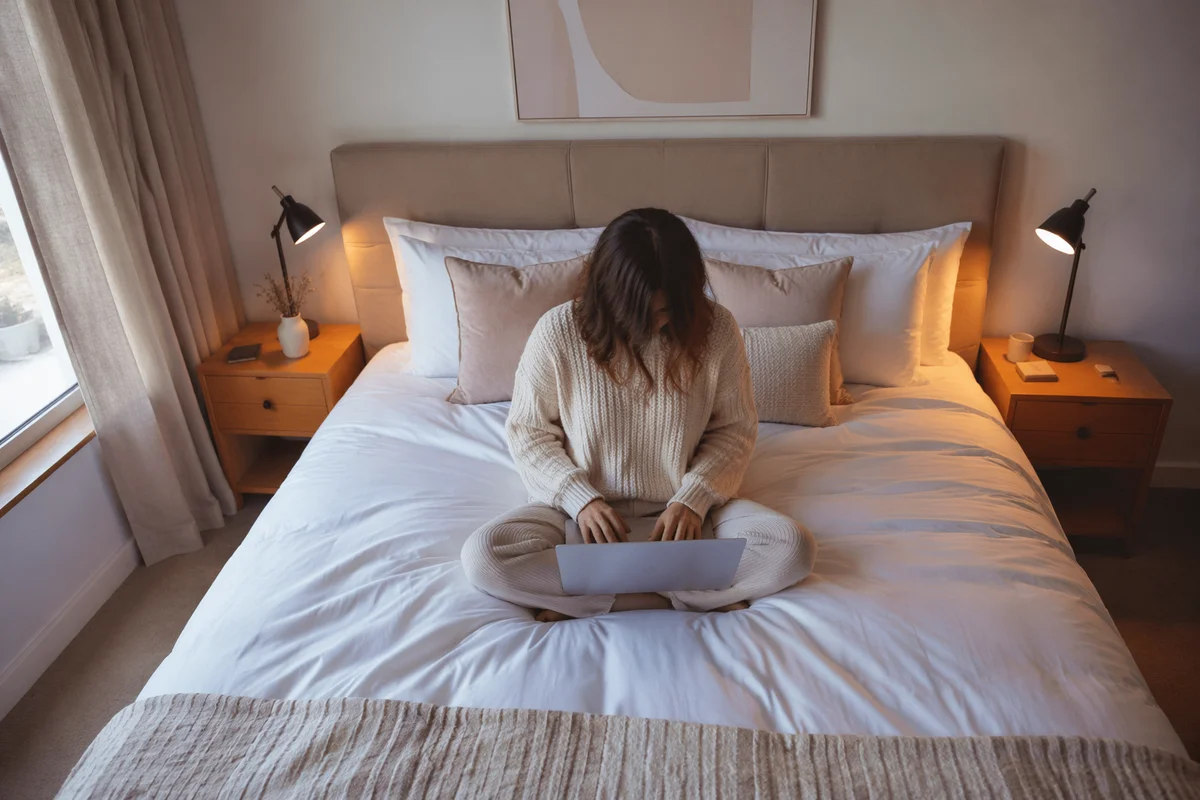 Focused Remote Work in Warm Guest Room