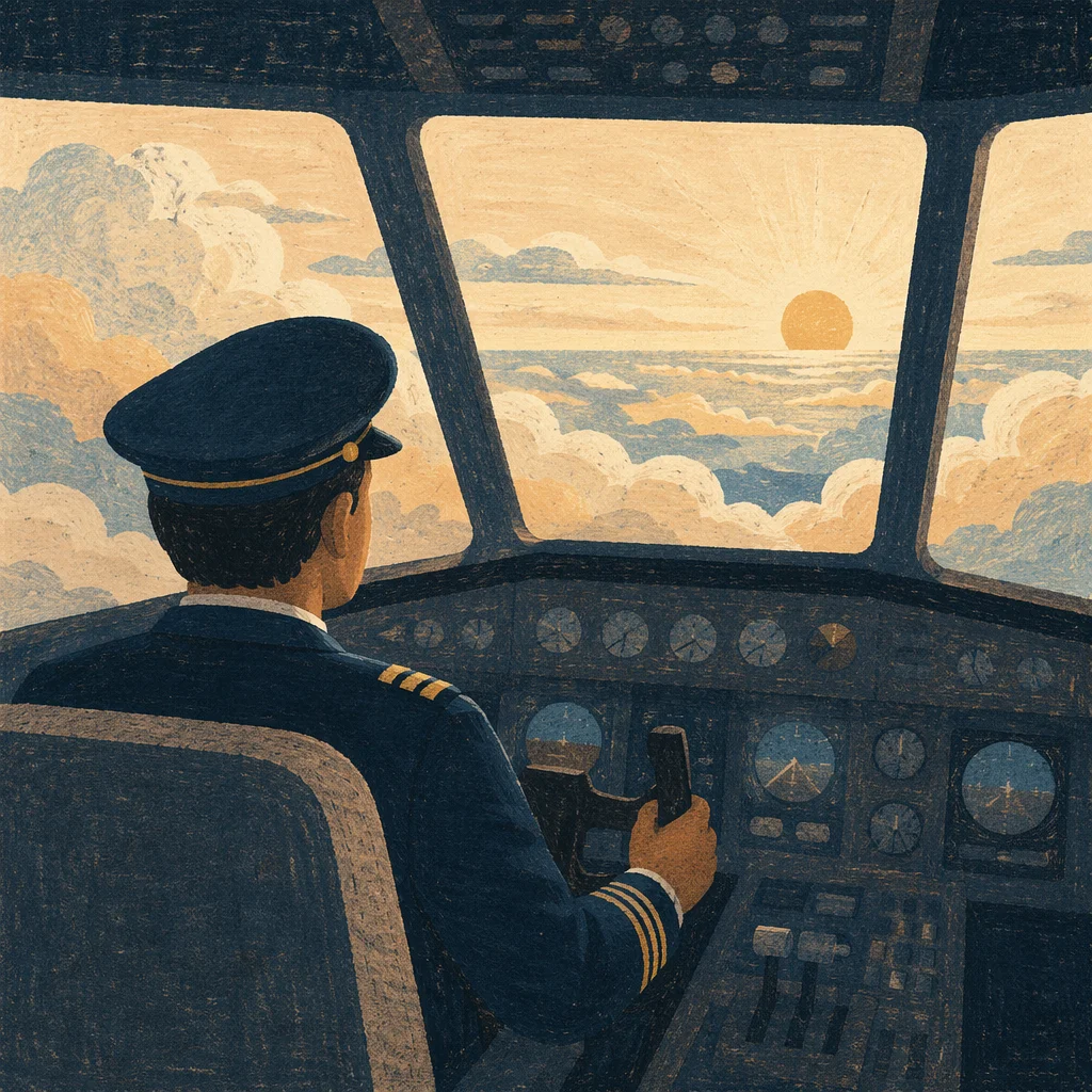 Pilot Silhouette Above Sunlit Morning Clouds