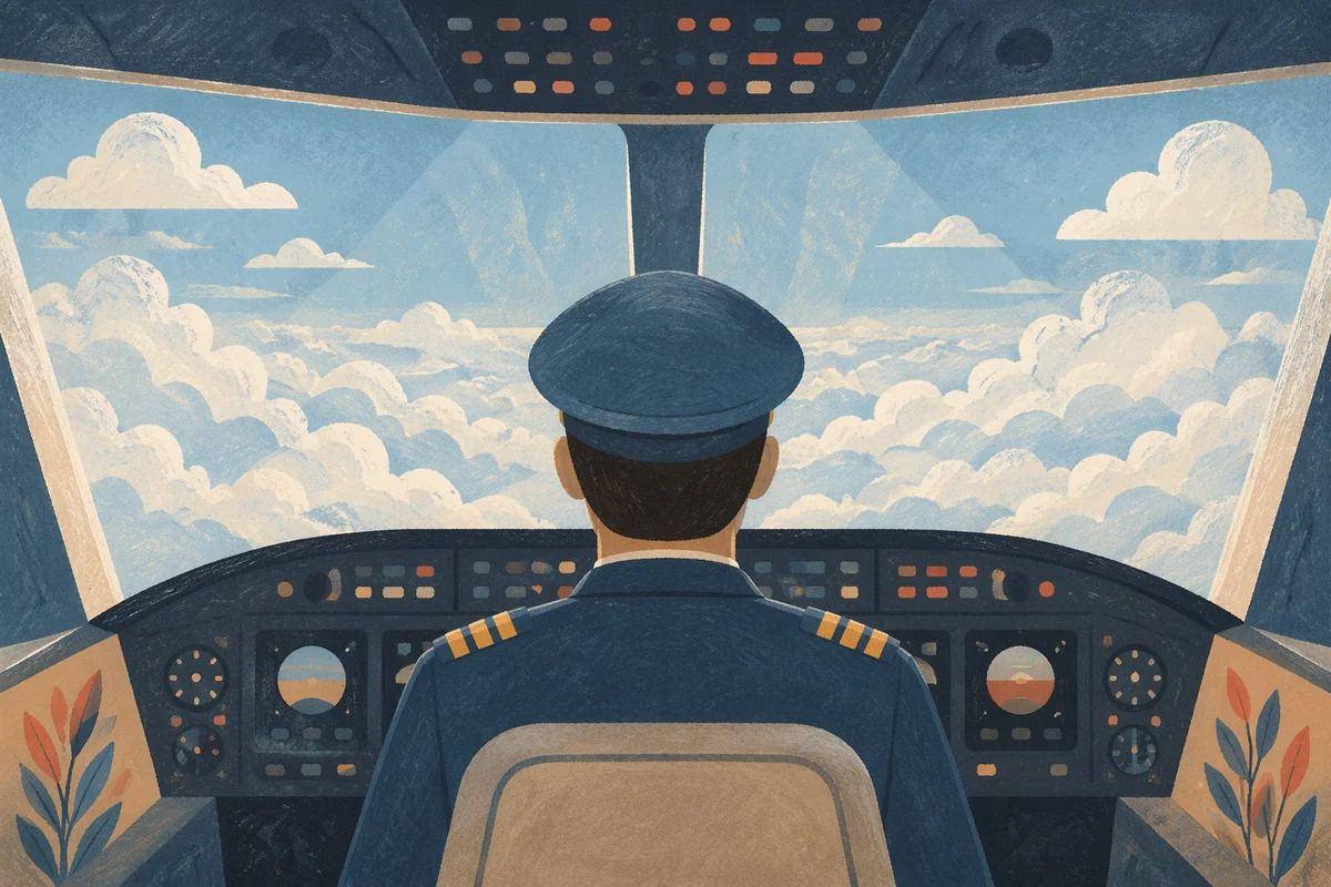 Pilot Silhouette Above Clouds in Cockpit