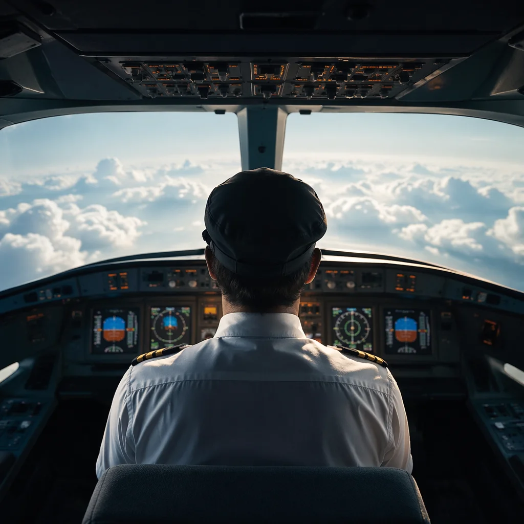 Pilot Silhouette Above Clouds in Cockpit