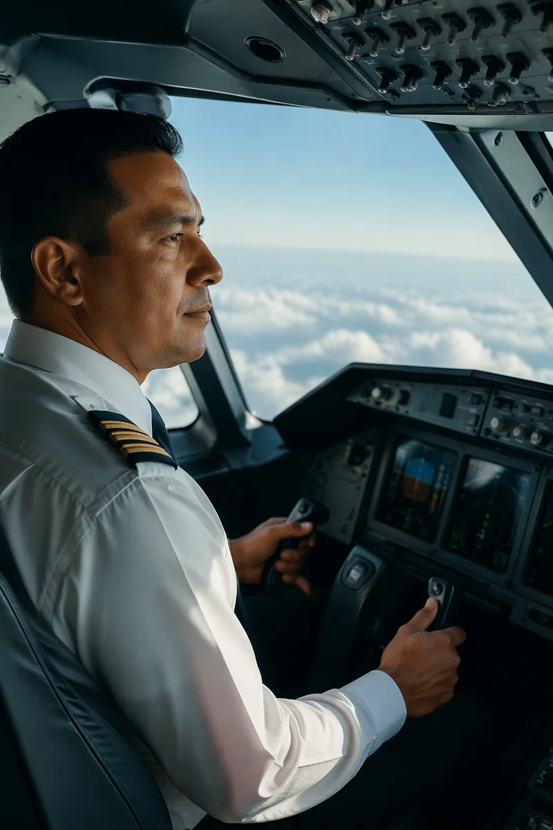 Commercial Pilot in Airplane Cockpit