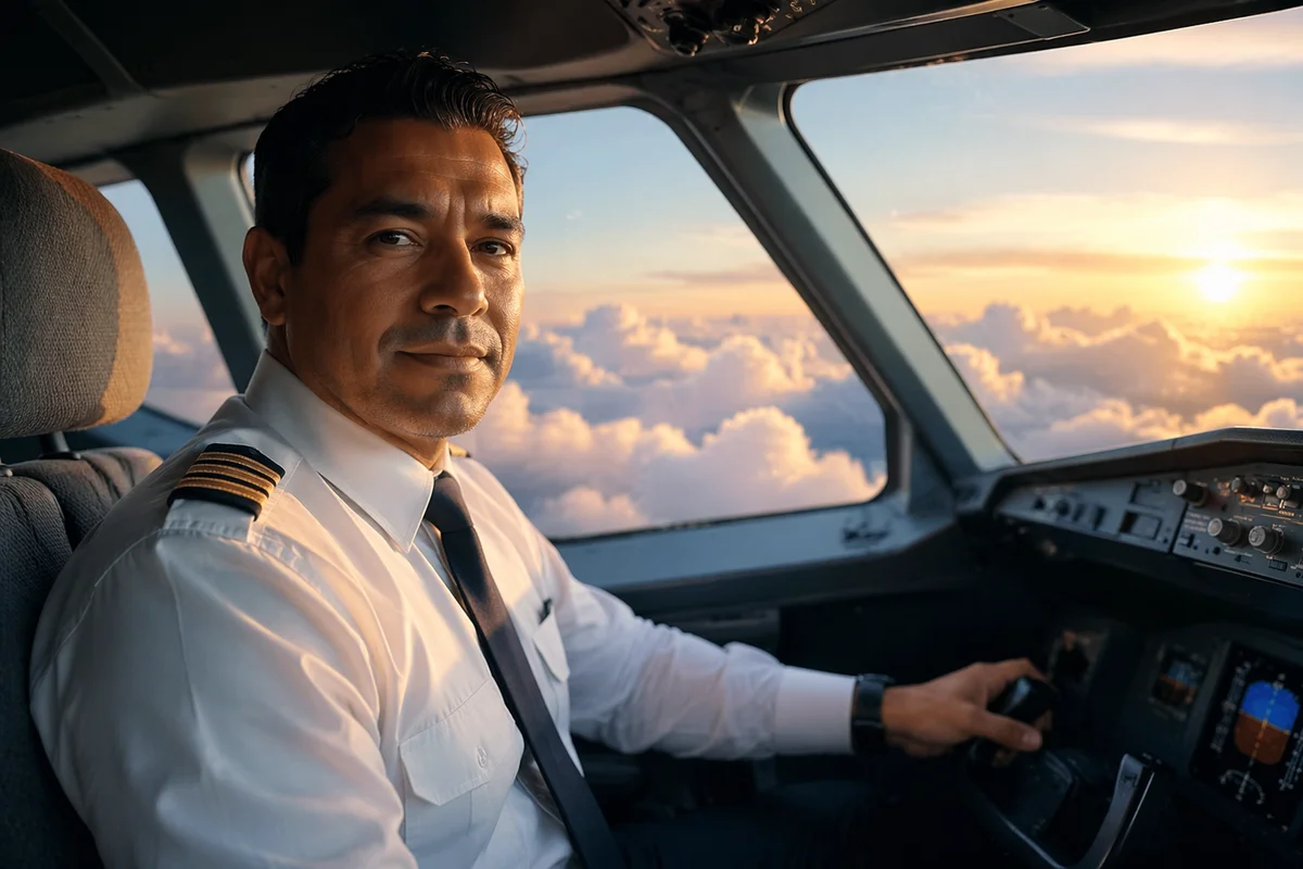 Airline Pilot in Cockpit at Golden Hour