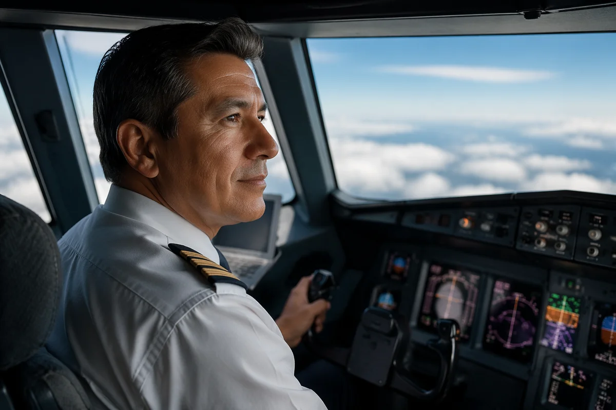 Pilot in Airplane Cockpit Above Clouds
